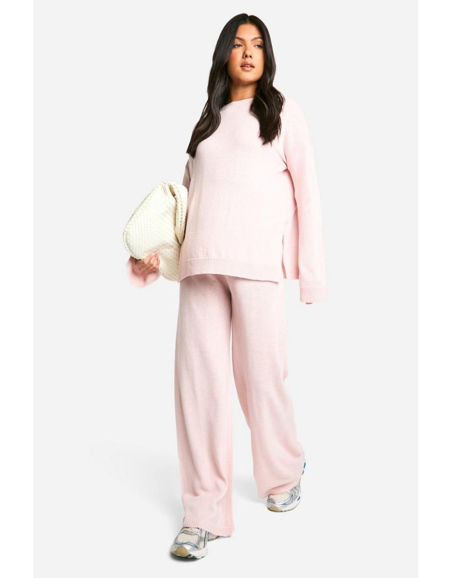 Maternity Soft Knit Jumper And Flares Knitted Co-ord - pale pink