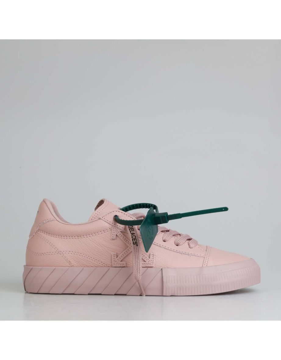 Women's Off White Low Vulcanized Calf Leather Trainers in Pink