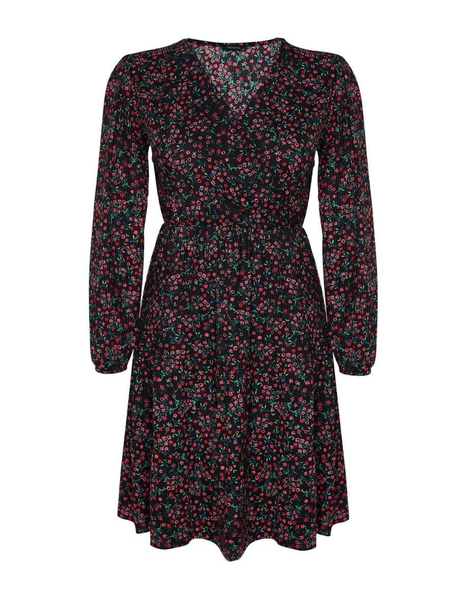 Burgundy Polka Dot A-line Mini Knitted Dress - 7