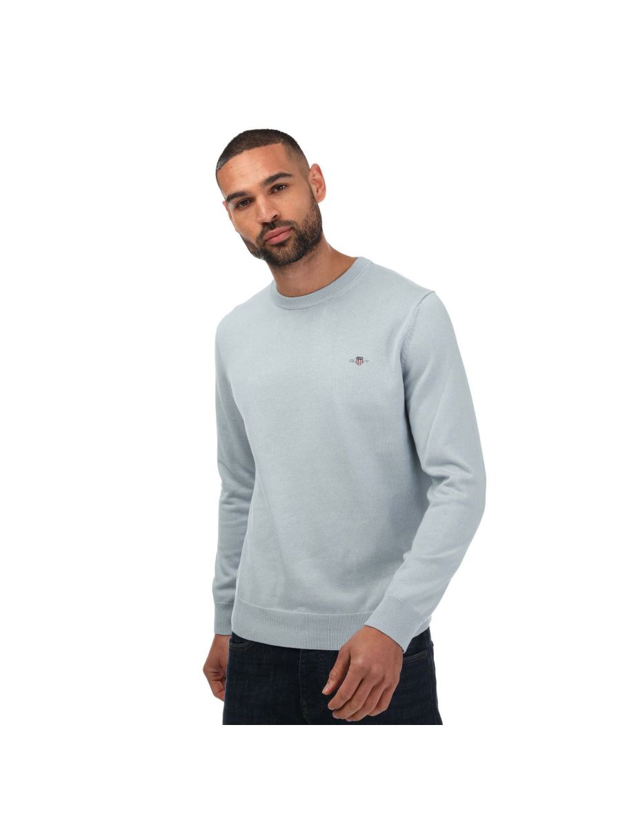Men's Gant Classic Cotton Crew Neck Jumper in Blue