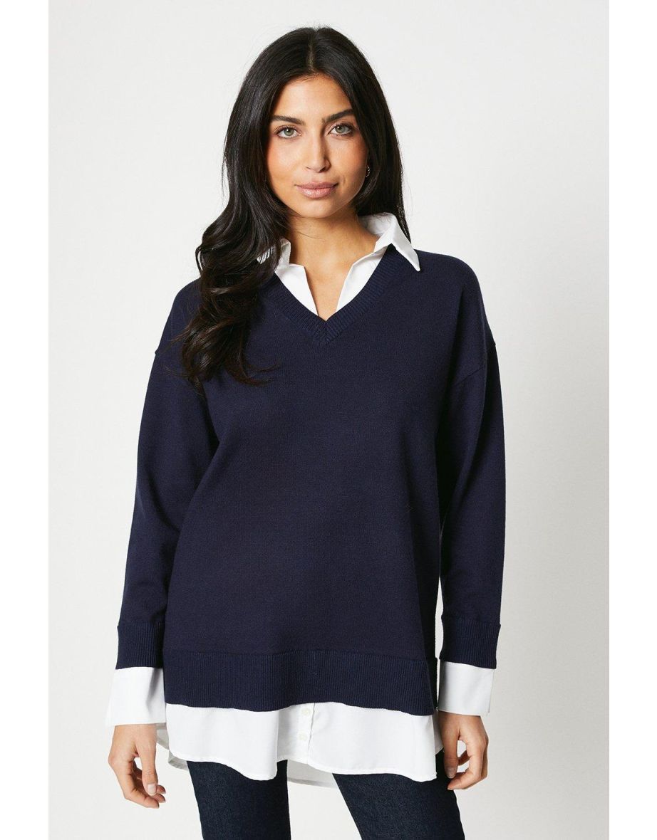 Shop Shirt Collar Detail V Neck Jumper Online in Oman VogaCloset