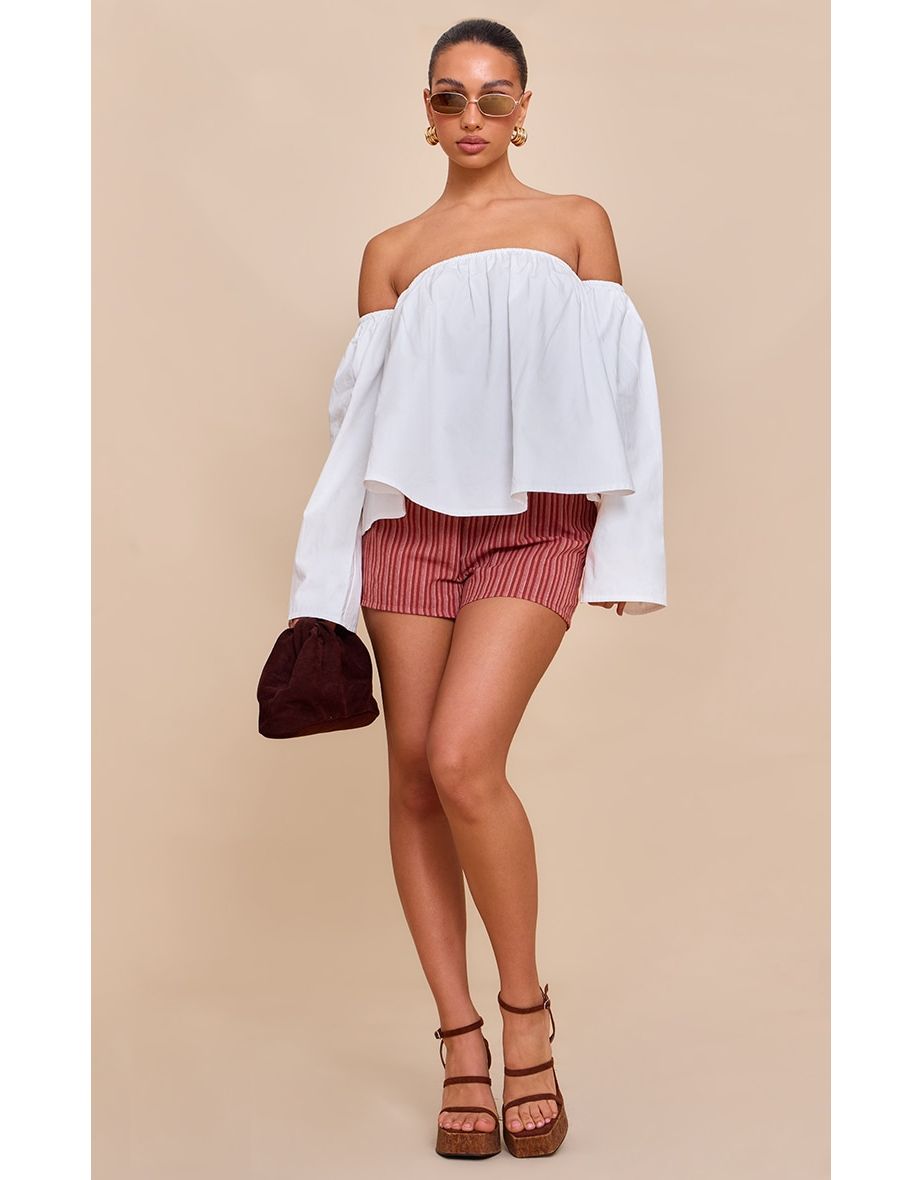 White Peach Skin Floaty Bardot Top