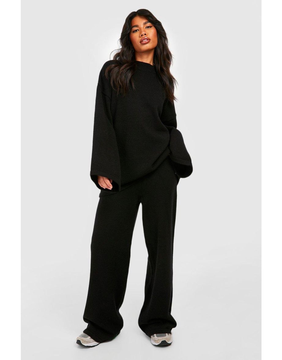 Knitted Funnel Neck Jumper And Flare Co-ord - black