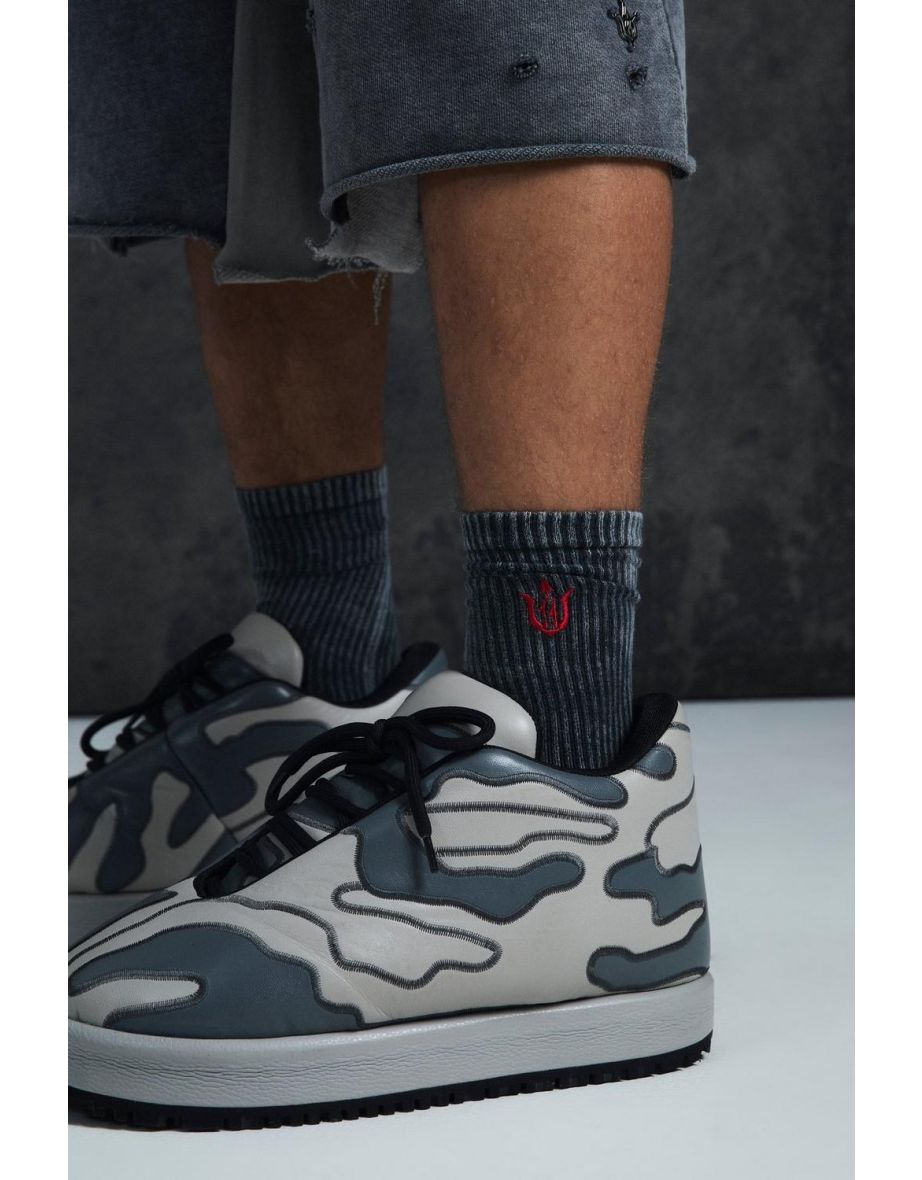 Trippie Redd Acid Wash Embroidered Socks - black