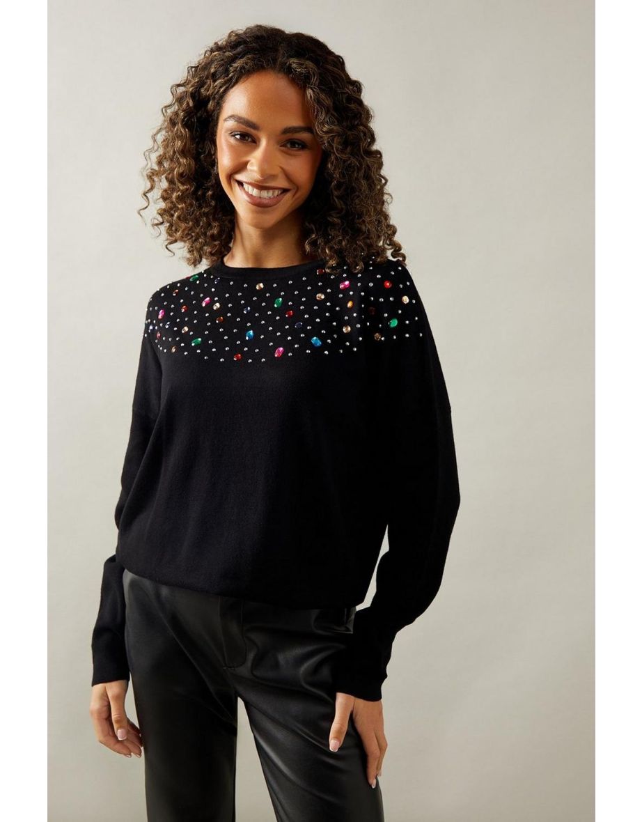 Multi Bead Embellished Neck Jumper