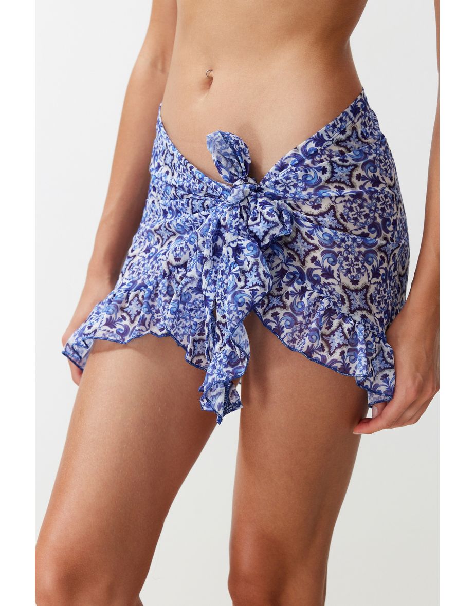 Tile Patterned Mini Knitted Chiffon Pareo - 7
