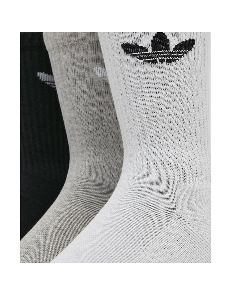 Men's adidas Originals Cushioned Trefoil Mid-Cut Crew Socks 3-Pack in Black - 2