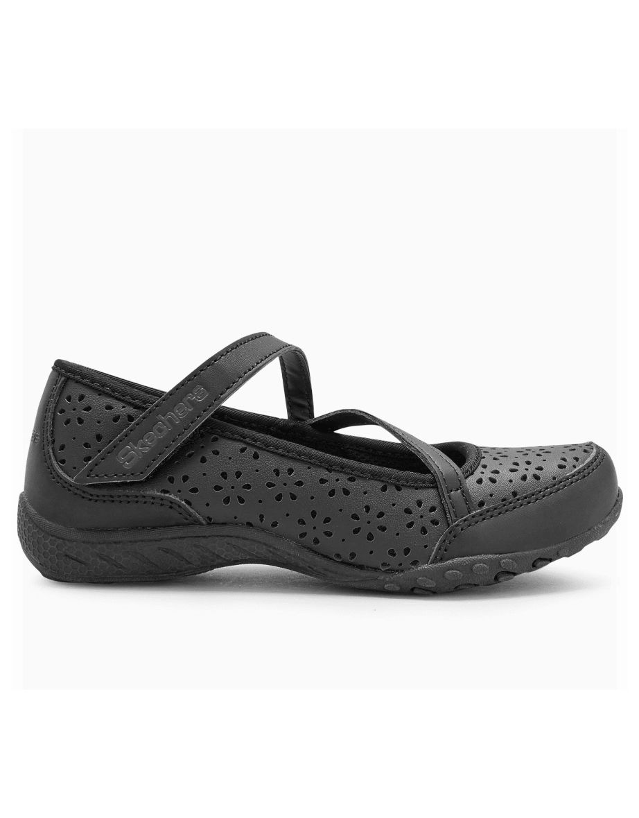 Skechers Girls Breathe Easy Leather Relaxed Fit School Shoes - Black - 3