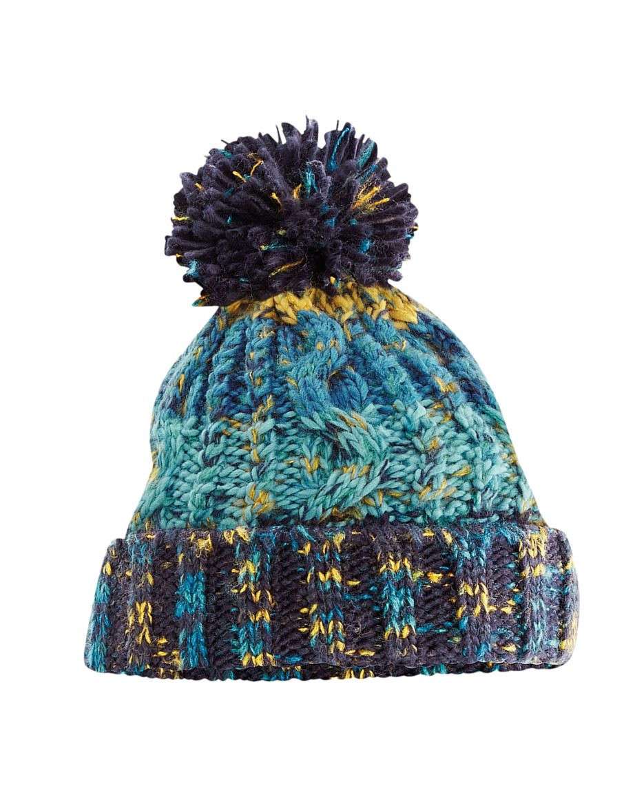 Beechfield Unisex Adults Corkscrew Knitted Pom Pom Beanie Hat - Marine Splash - 1