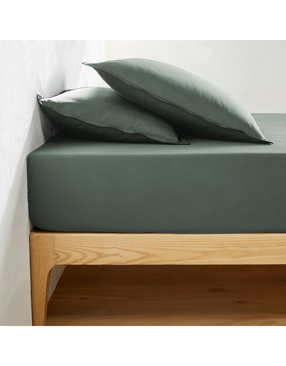 Victor Plain 100% Washed Cotton Satin 300 Thread Count Fitted Sheet
