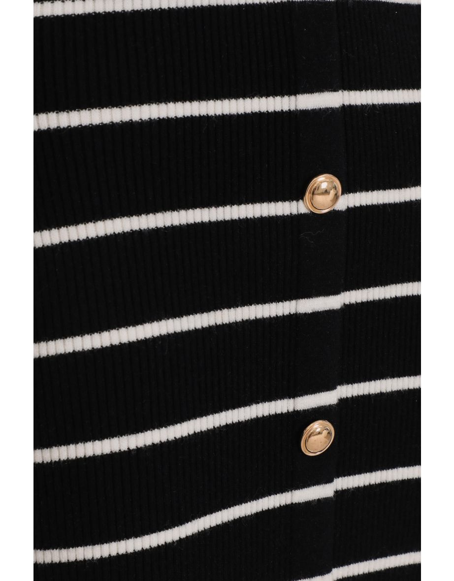 Black Stripe Knitted Midi Dress - 5