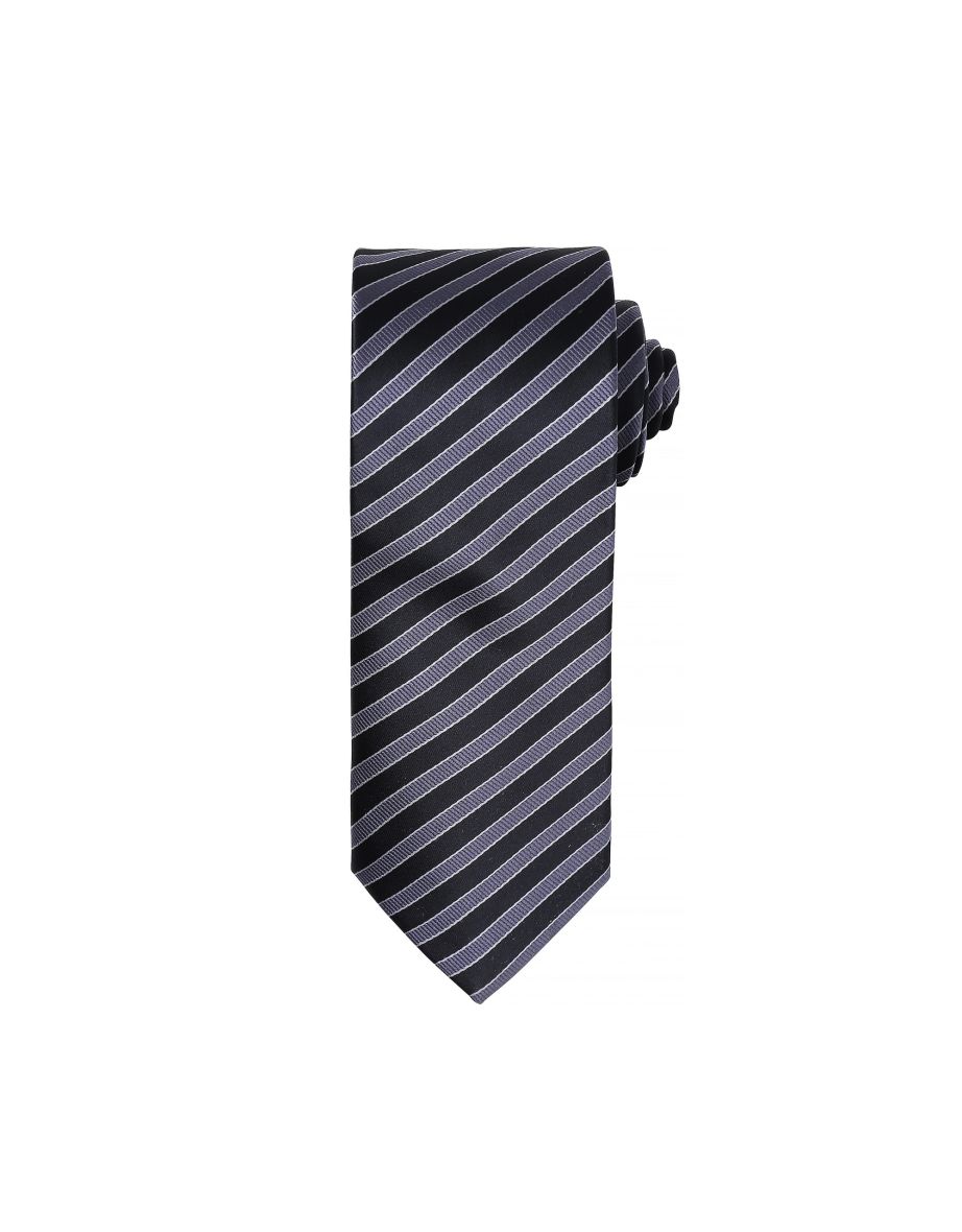 Premier Mens Double Stripe Pattern Formal Business Tie - Black/Dark Grey