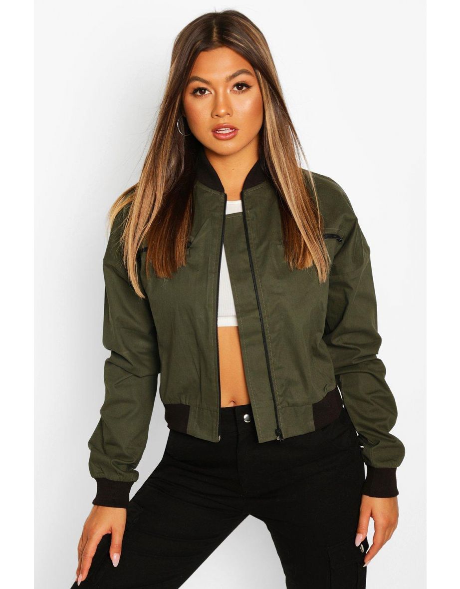 Woven Zip Detail Bomber - khaki