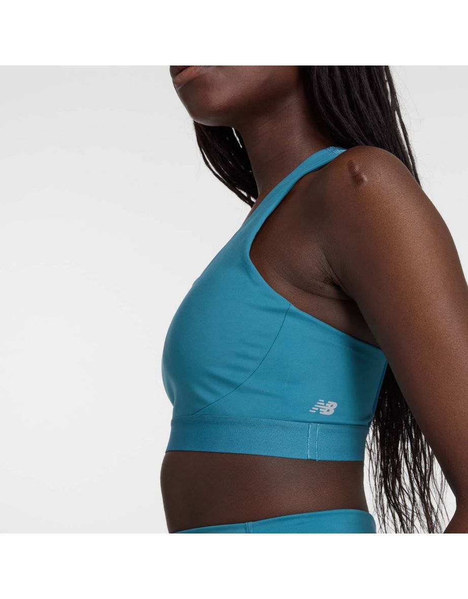 Women's New Balance Sleek Medium Support Pocket Sports Bra in Blue - 4