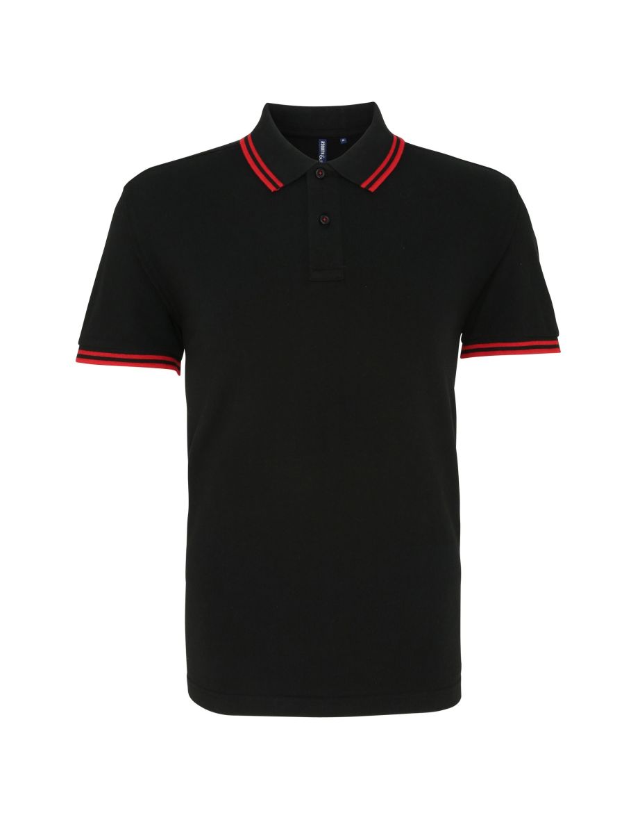 Asquith & Fox Mens Classic Fit Tipped Polo Shirt - Black/Red