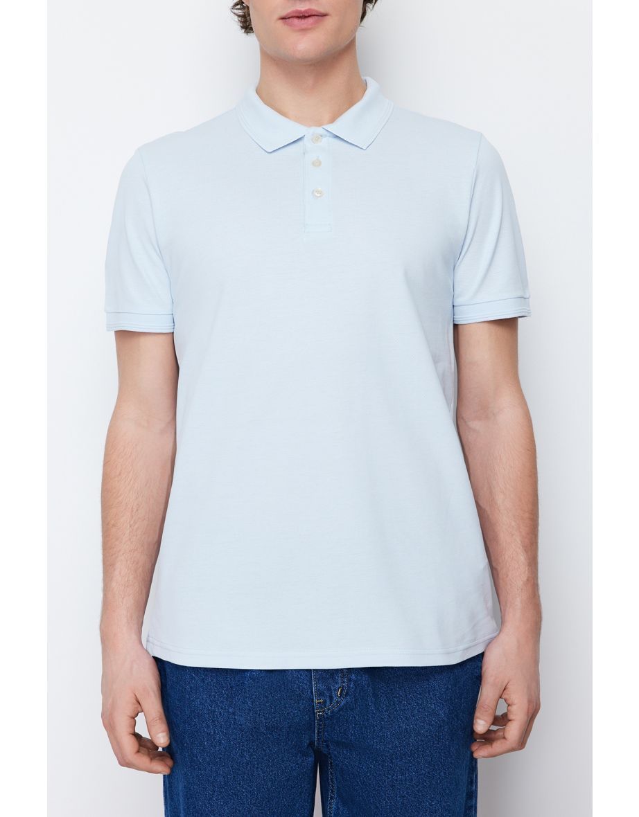Blue Men's Slim Short Sleeved 100% Cotton Polo Collar T-shirt - 7
