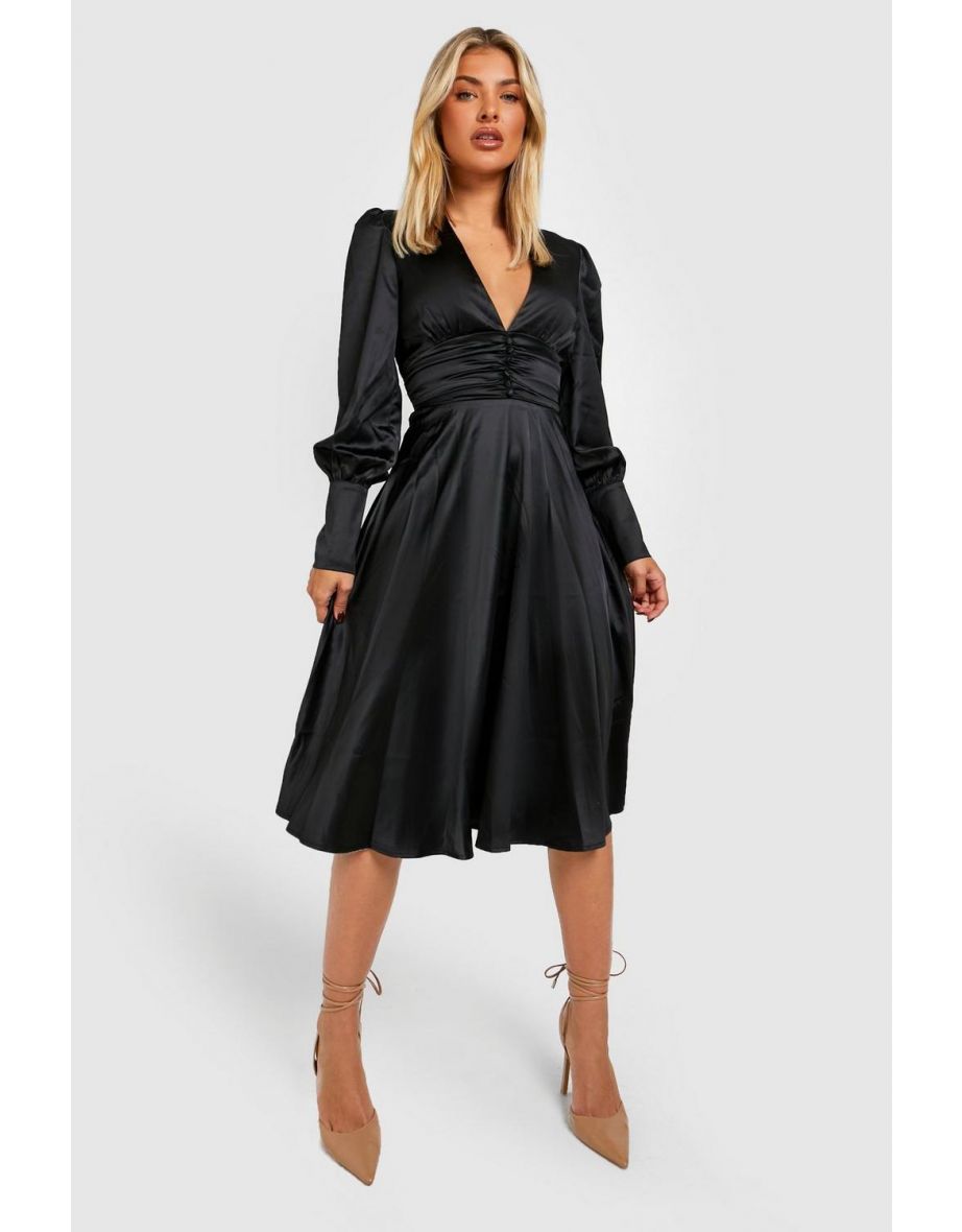 Black plunge outlet ruched shirt dress