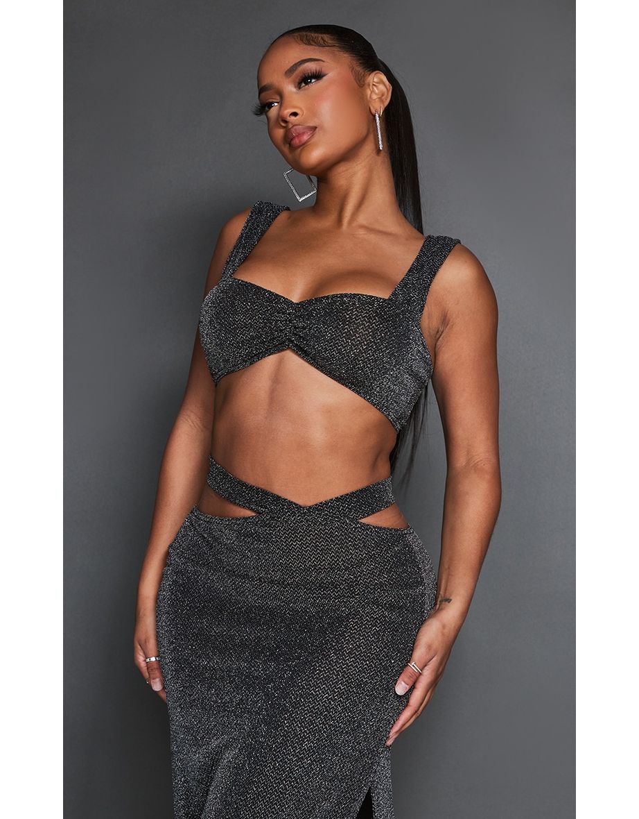 Shape Black Silver Glitter Ruched Bust Bralet