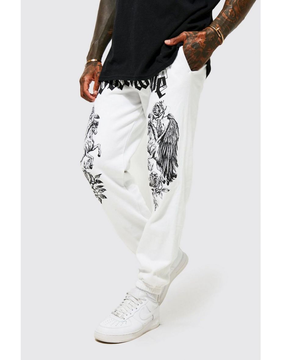 Regular Fit Floral Worldwide Graphic Joggers - white