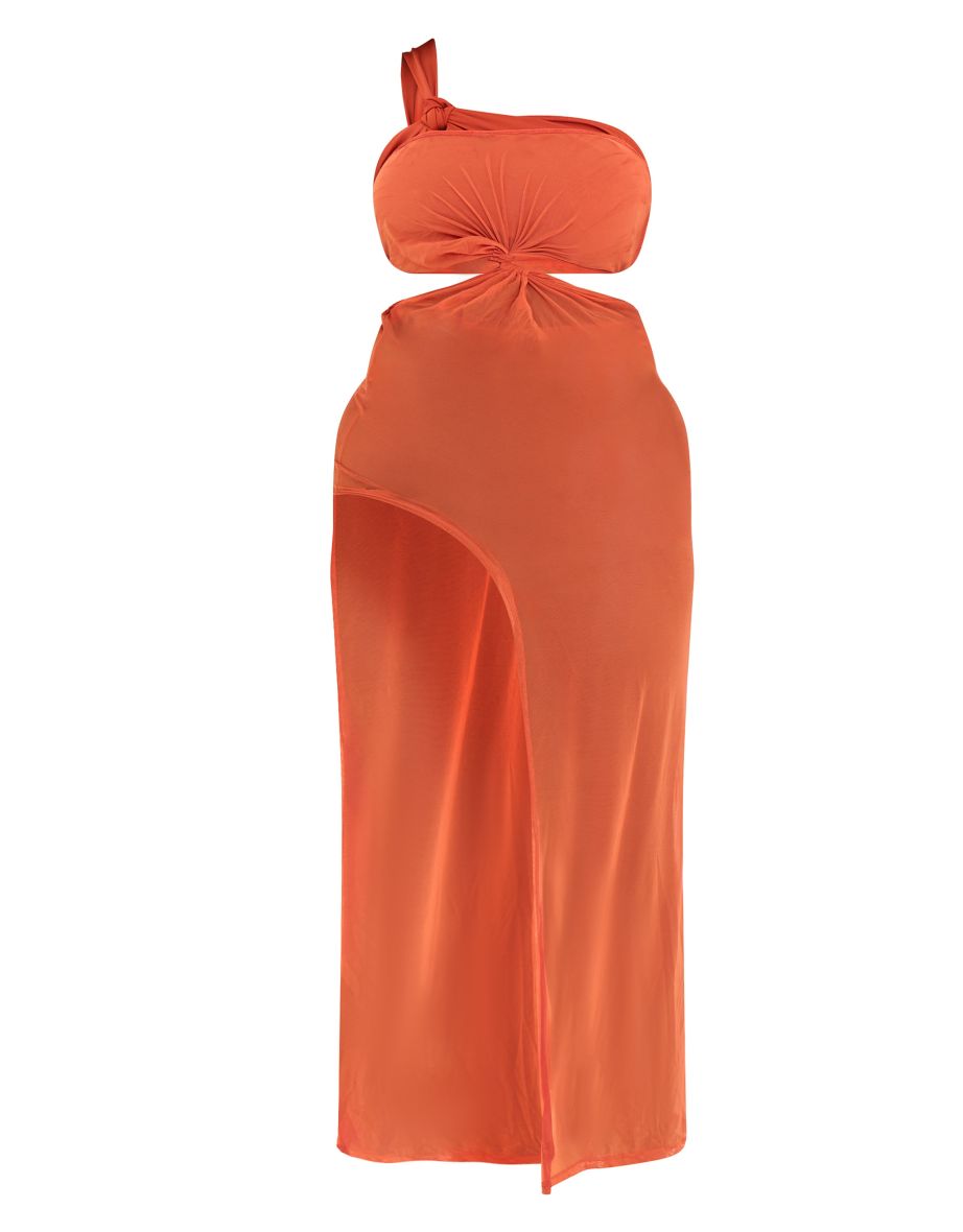 Plus Rust Mesh Cut Out Maxi Beach Dress - 4