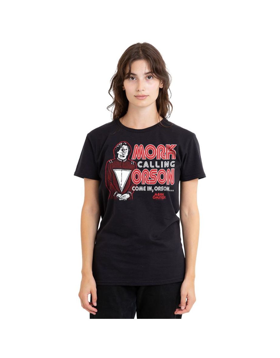 Mork And Mindy Unisex Adult Mork Calling Orson T-Shirt - Black