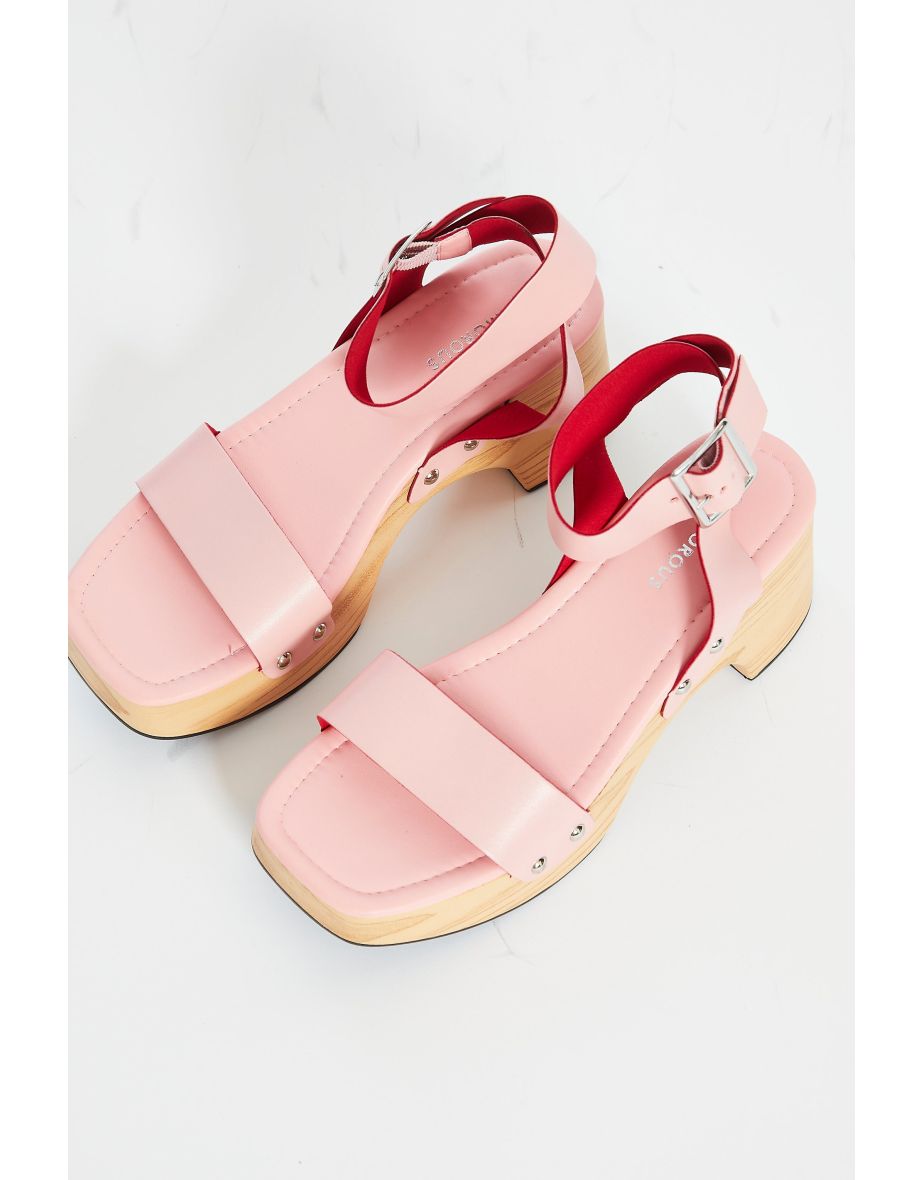 Glamorous Baby-Pink Open Toe Block-Heel Sandals