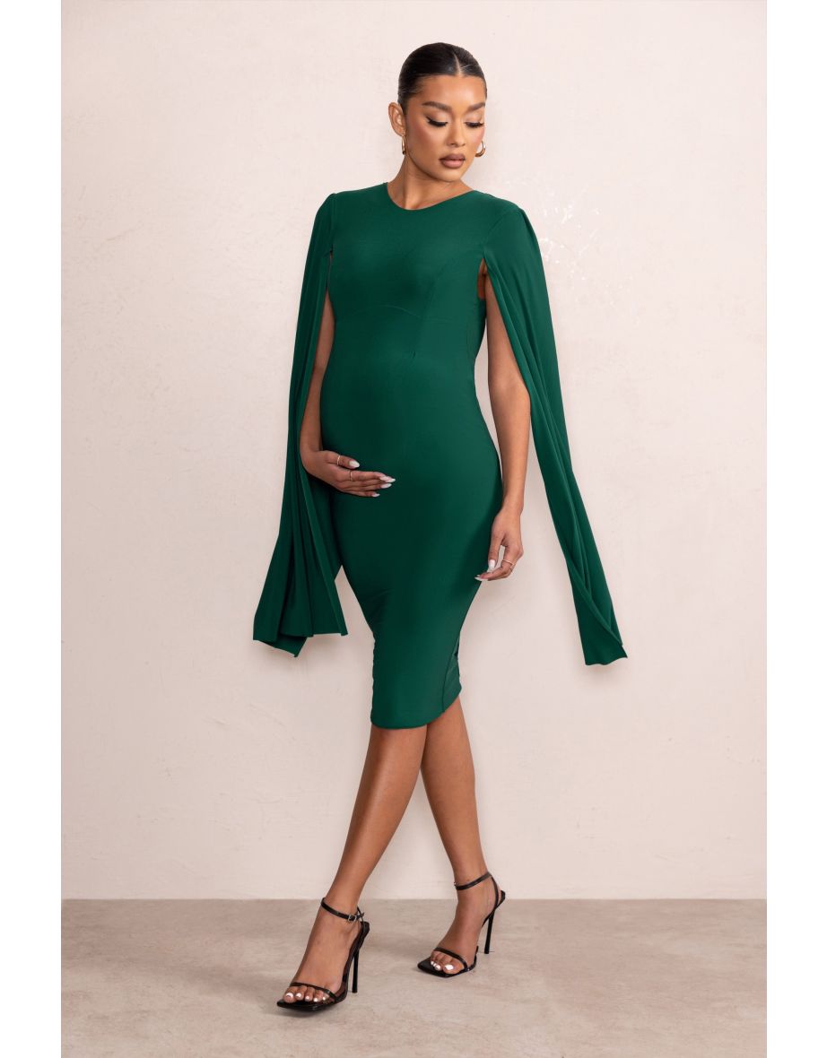 Bottle Green Maternity Cape Midi Dress