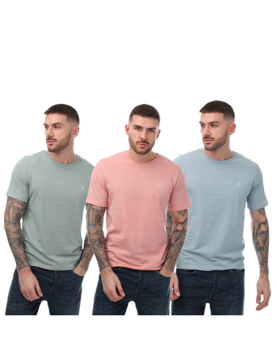 Men's Jack Jones JXJ 3 Pack Crew T-Shirts in Blue