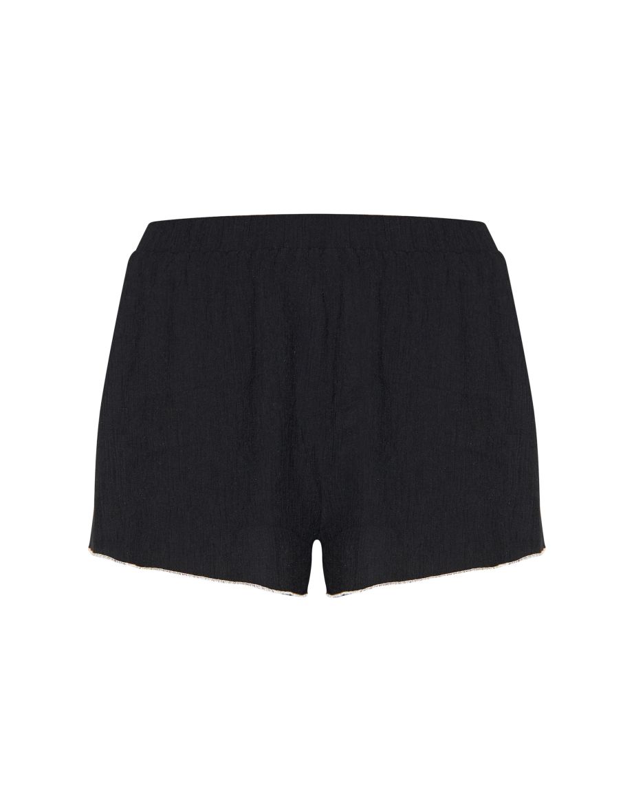 Black Textured Contrast Trim Floaty Shorts - 5
