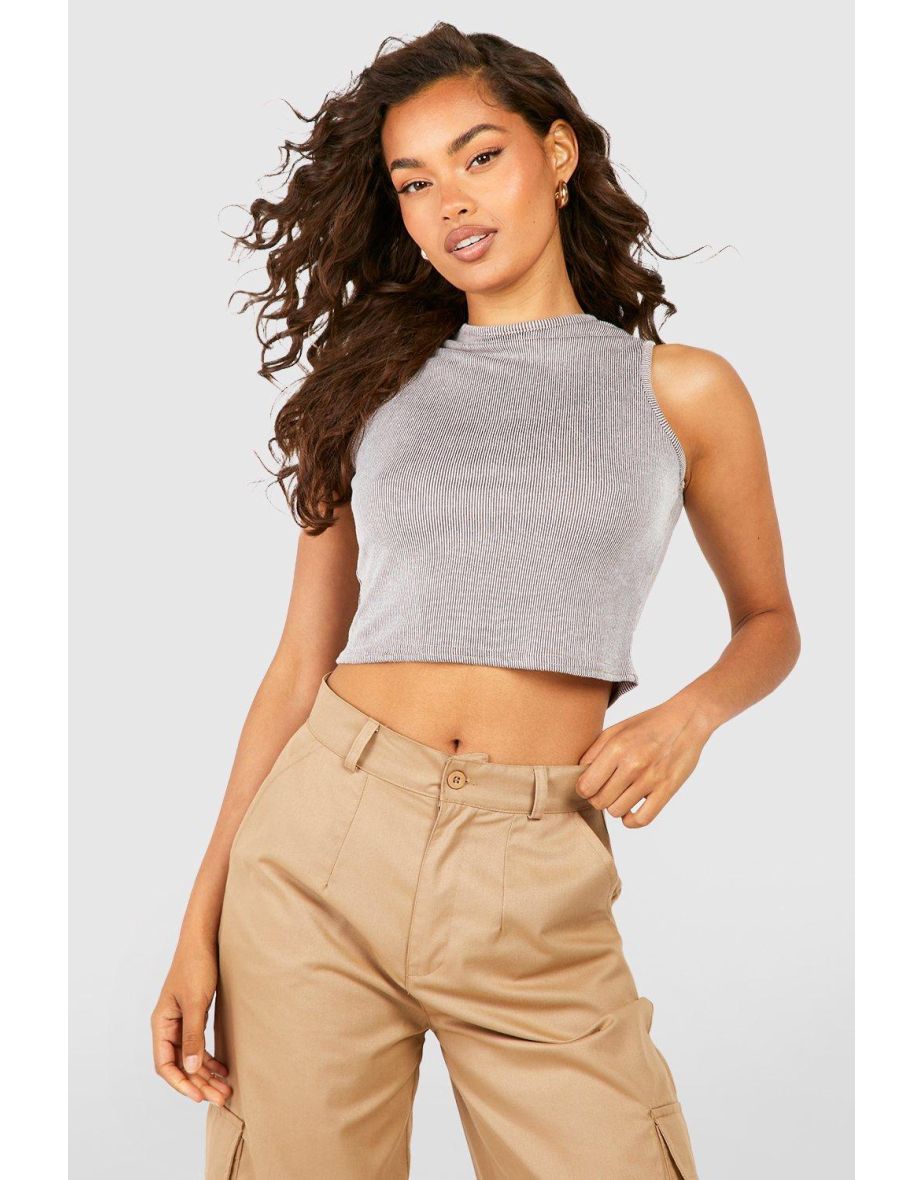 Stripe Racer Crop Vest - taupe