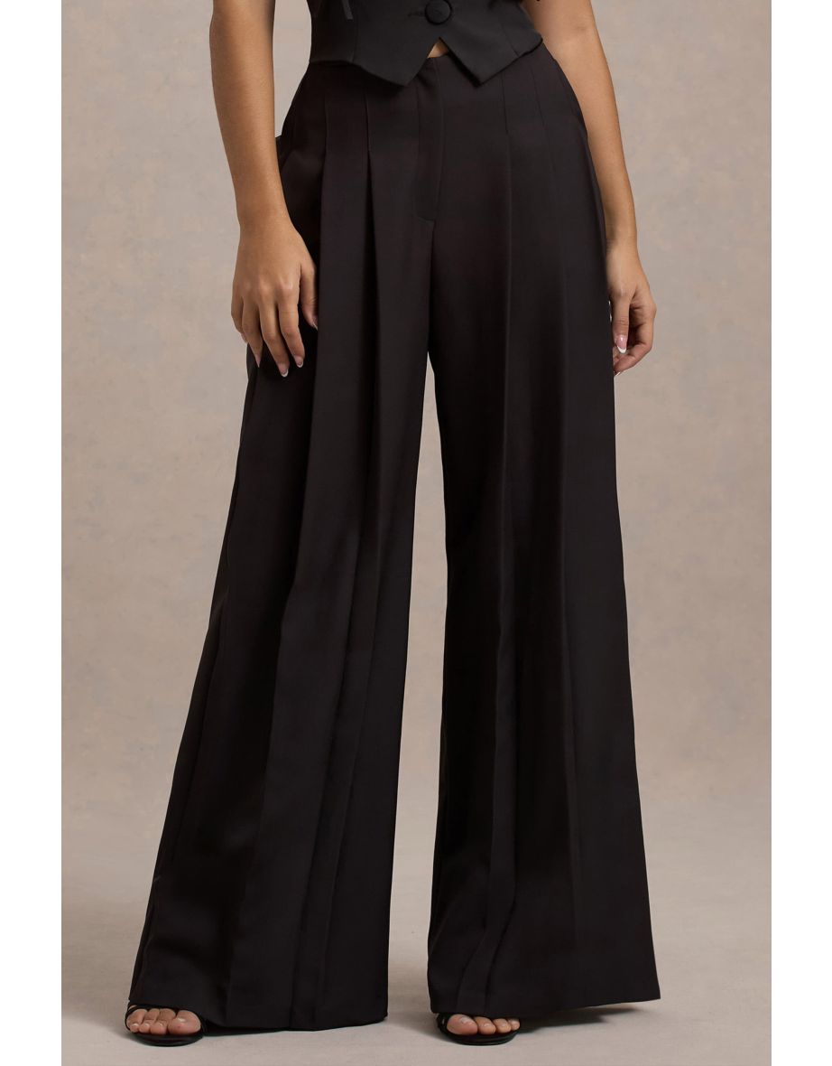 Galilea | Black Plisse Wide-Leg Trousers - 5