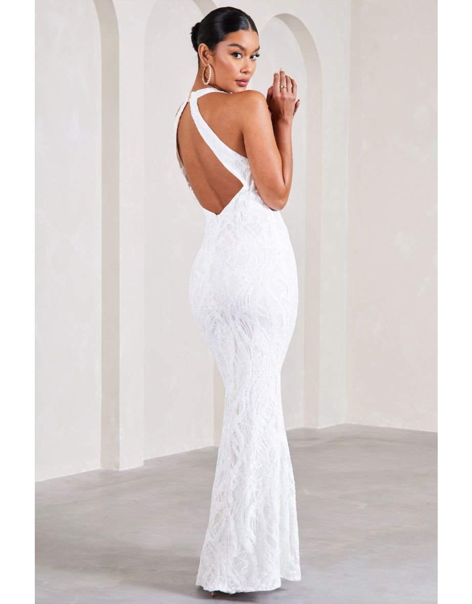 Reserved | White Sequin Lace Split Maxi Dress - 5