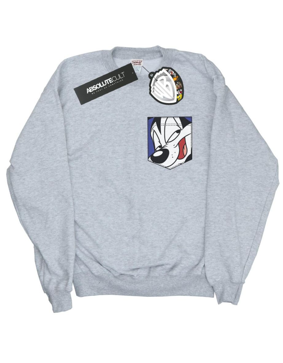 Looney Tunes Boys Pepe Le Pew Face Faux Pocket Sweatshirt - Sports Grey