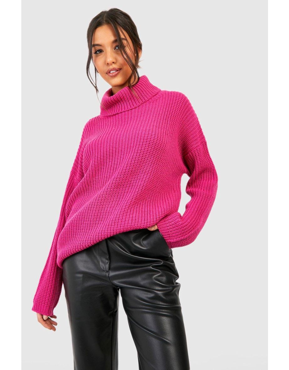 Fuchsia pink roll outlet neck jumper