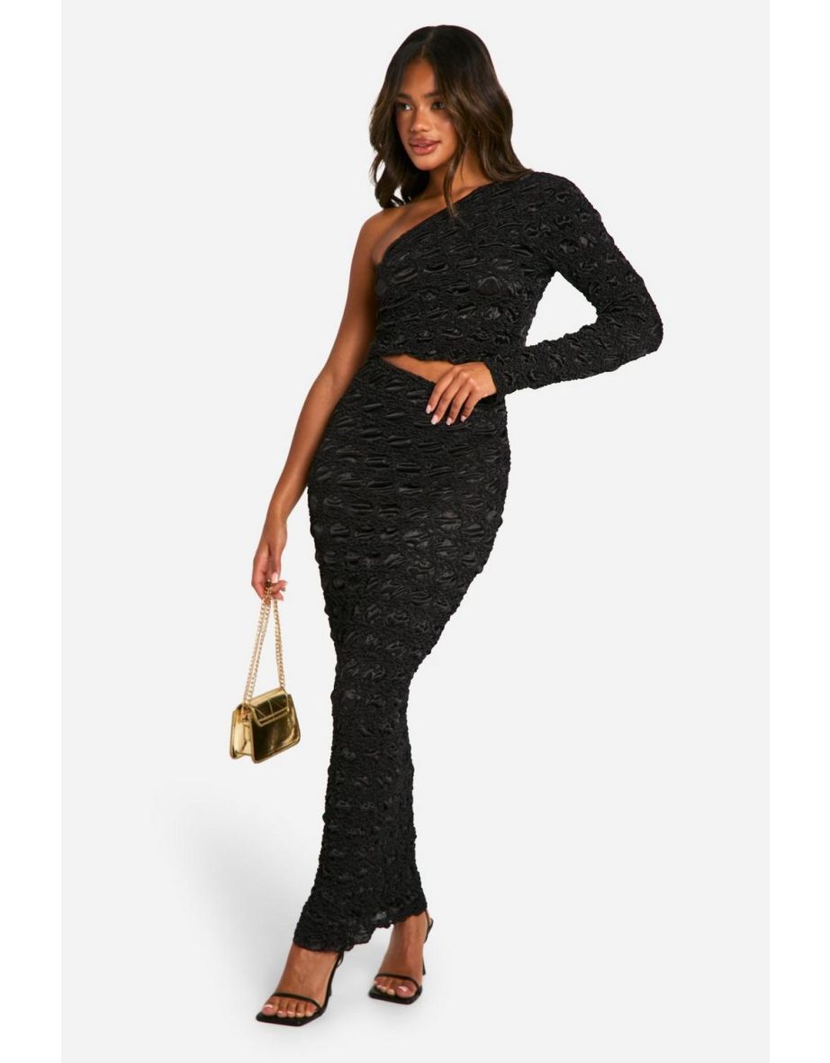 Crinkle Textured Maxi Skirt - black