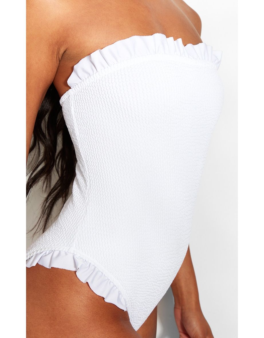 Shop White Shirred Frill Detail Bandeau Swimsuit Online in