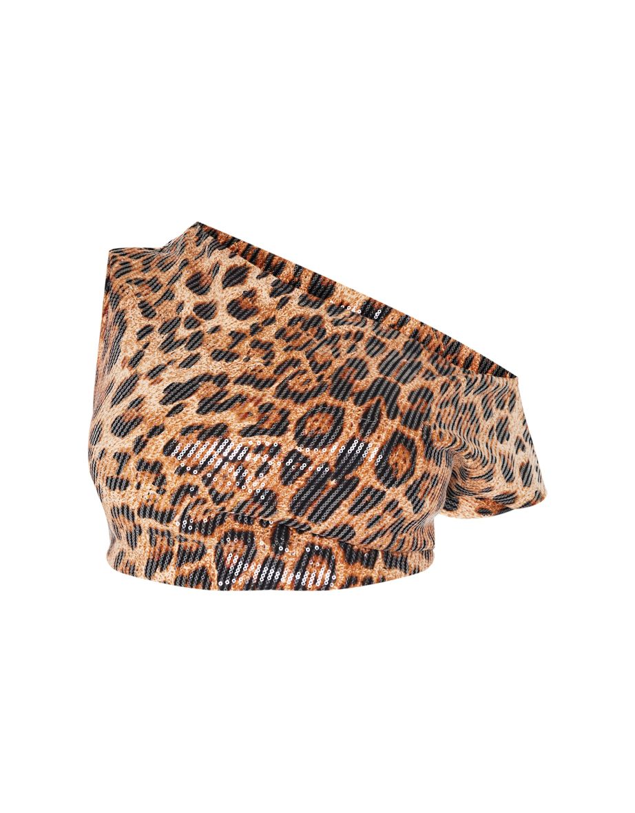 Shape Leopard Print Asymmetric Off Shoulder Top - 4