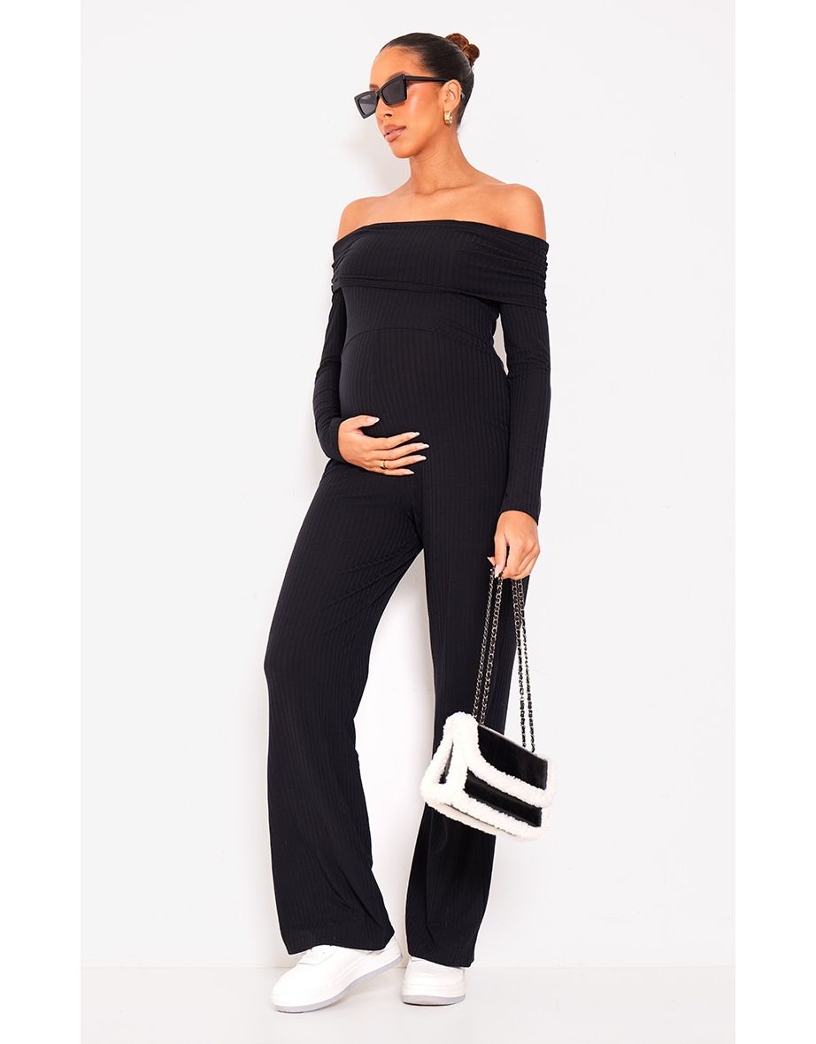 Black ribbed wide leg jumpsuit online