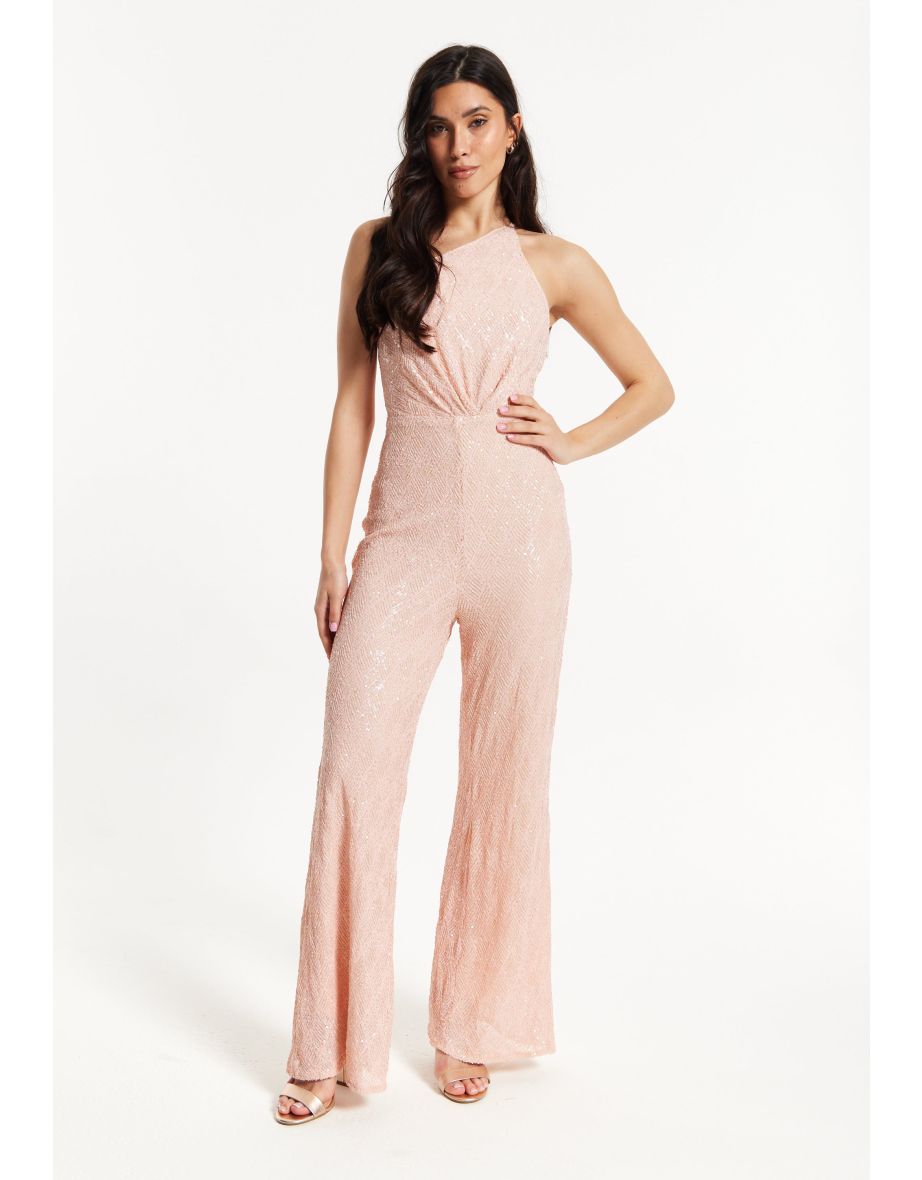 Pink Sequin One Shoulder Jumpsuit