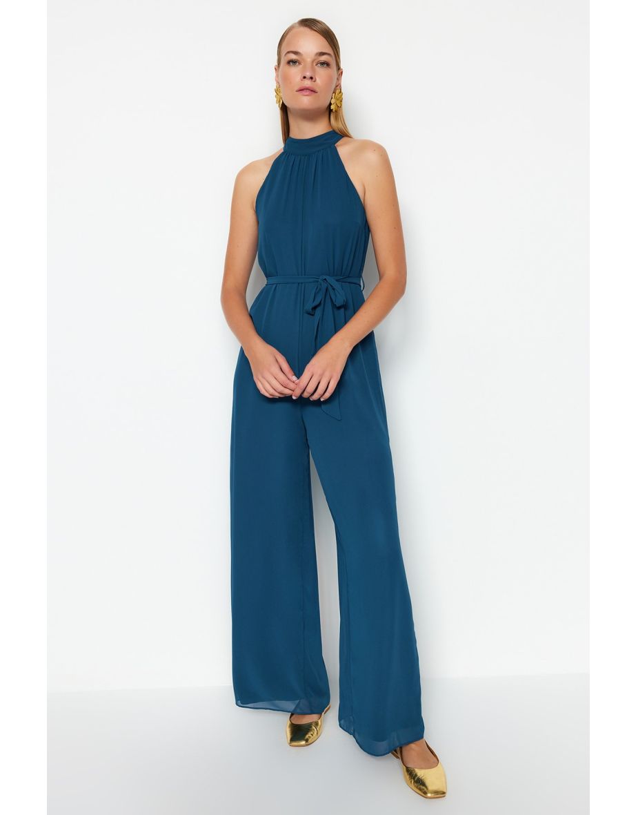 Petrol Chiffon Jumpsuit
