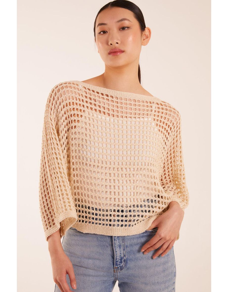 Round Neck Crochet Net Top