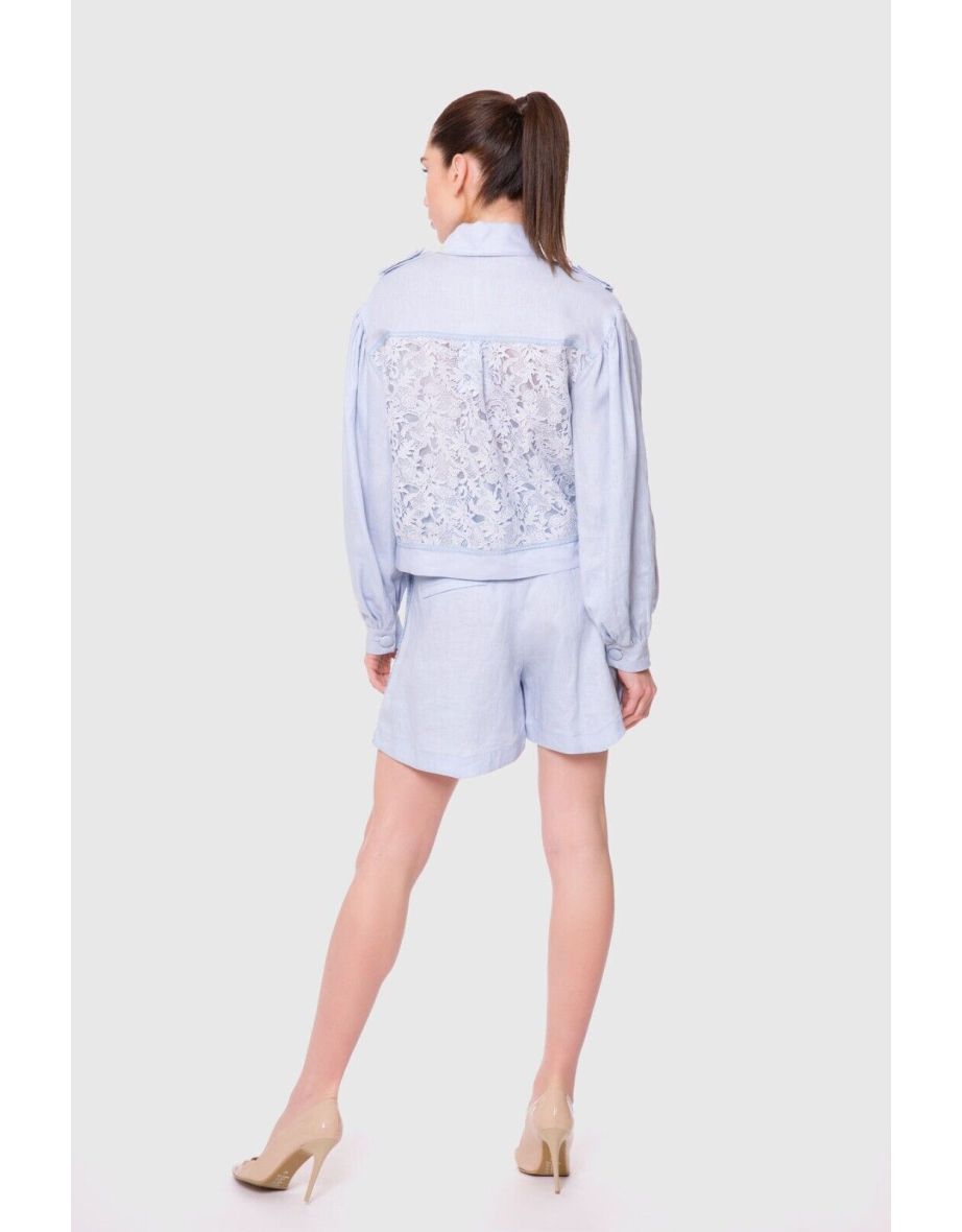 High-Waisted Pleated Blue Shorts - 2