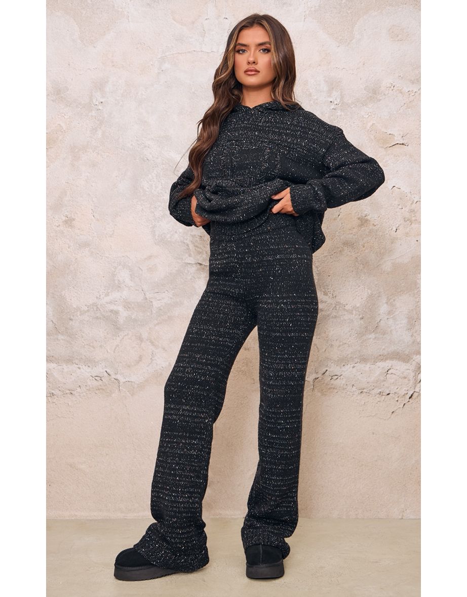 Black Space Dye Oversized Knitted Hoodie