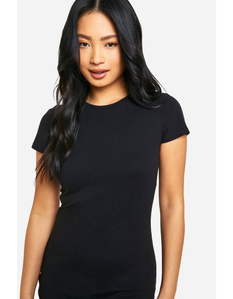 Petite Basic Cotton Crew Neck Bodycon Dress - black - 3