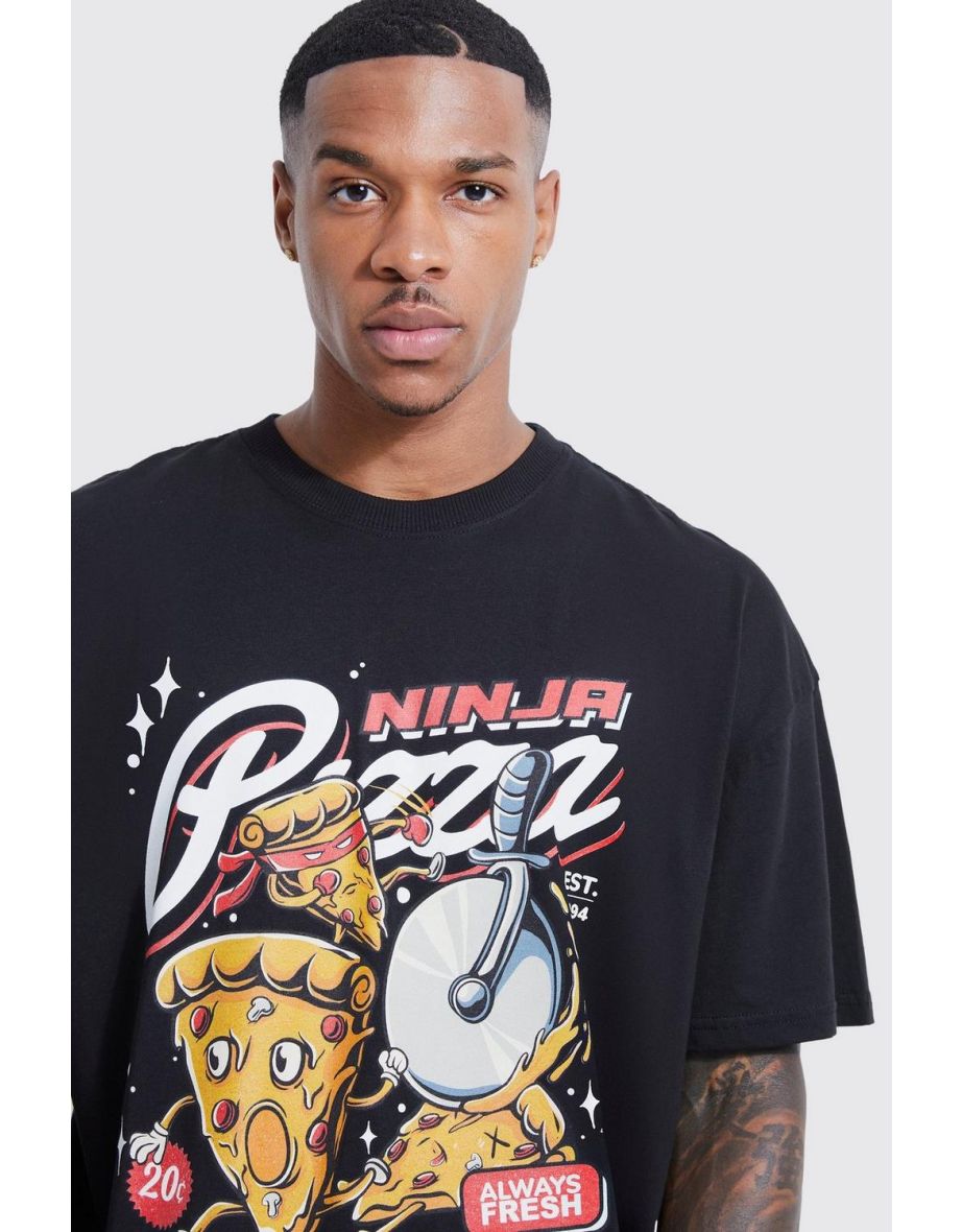 Oversized Ninja Pizza Delivery T-shirt - black - 2