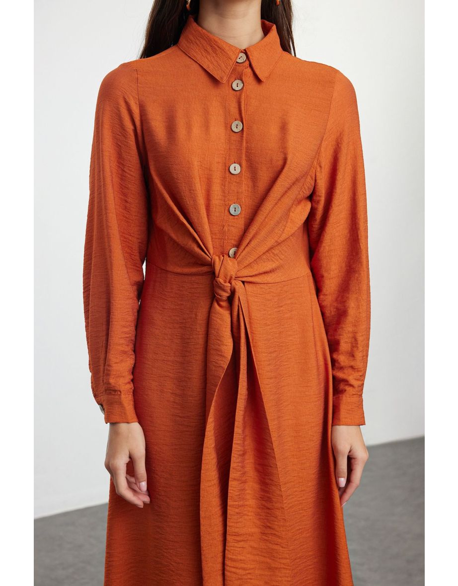 Cinnamon Unlined Plain Woven Aerobin Hijab Dress - 4