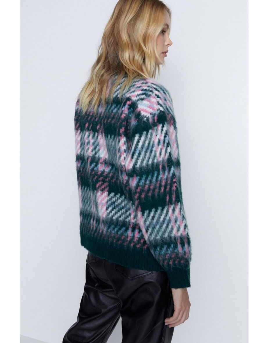 Brushed Houndstooth Check Knit Jumper - 2