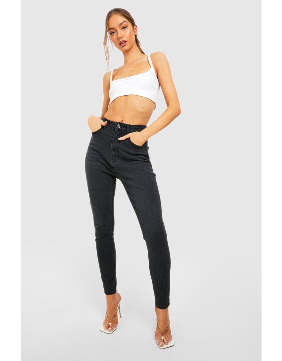 Mid Rise Butt Shaping Skinny Jeans - black