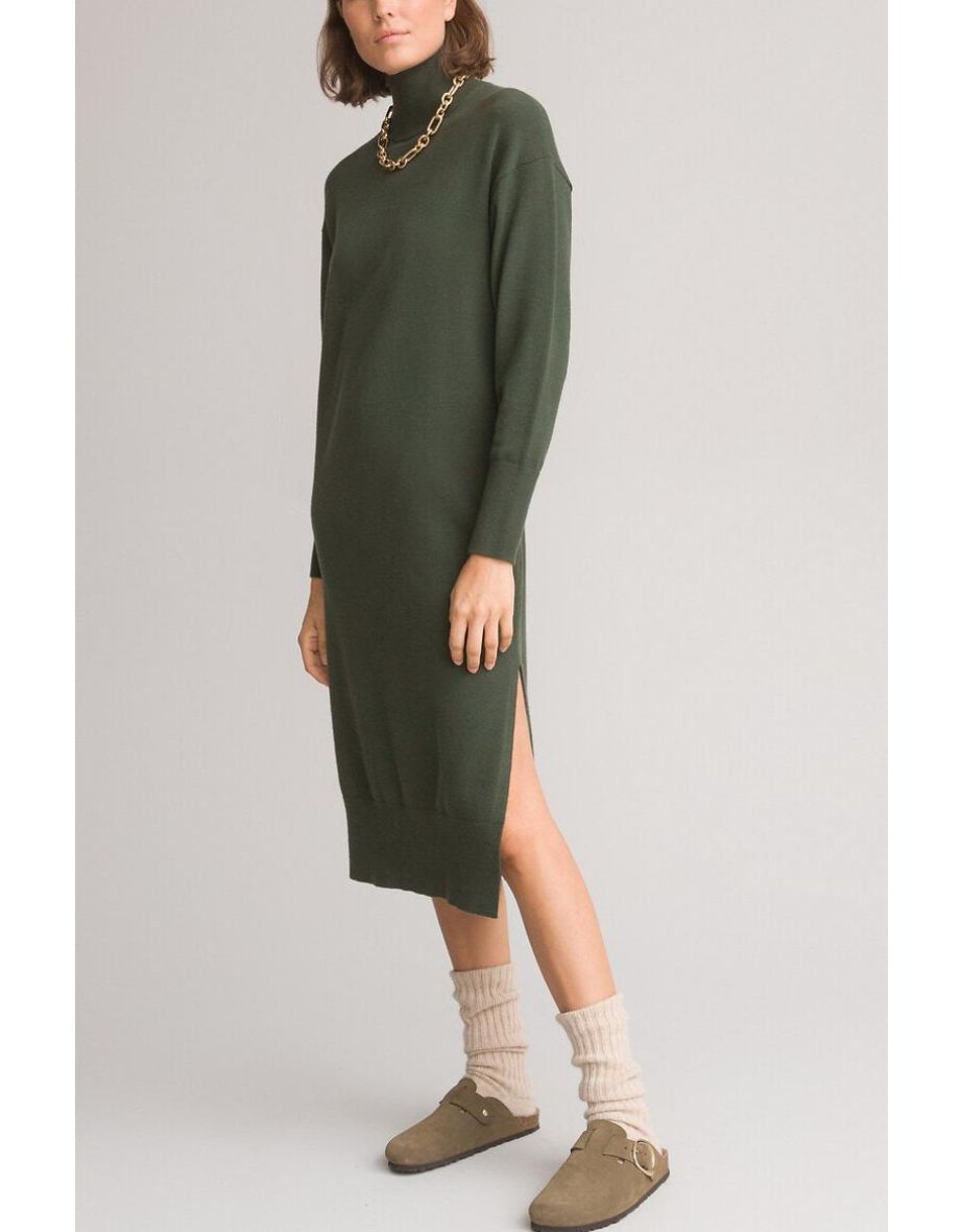 Turtleneck Midi Jumper/Sweater Dress with Long Sleeves