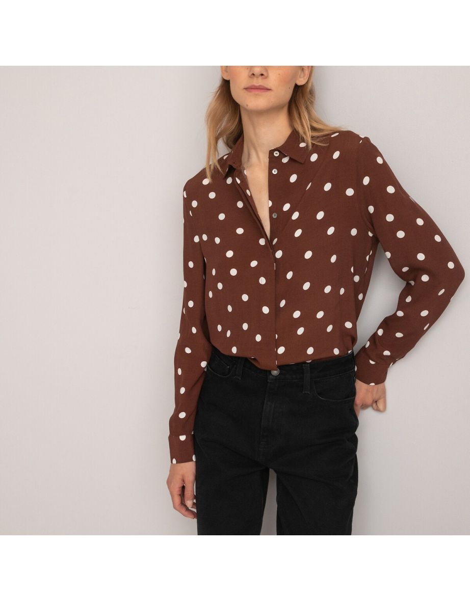 Polka Dot Draping Shirt with Long Sleeves